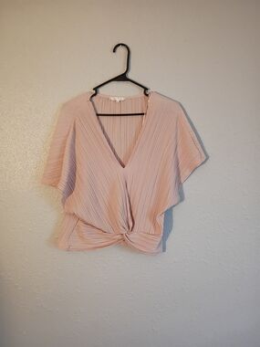 Willow & Clay Pleated V-Neck Knot Front Top - Light Blush